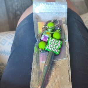 Vibrant Green and Silver Keychain with Inspirational Charm